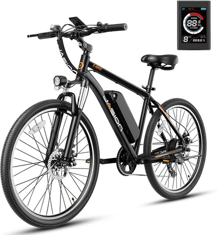 Jasion EB5 Electric Bike for Adults with Peak 500W Brushless Motor, 40 Miles, 20 MPH Commuting Mountain Bike with 360Wh Removable Battery, 7-Speed, 26