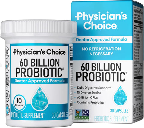 Physician's Choice Probiotics 60 Billion CFU - 10 Strains + Organic Prebiotics - Immune, Digestive & Gut Health - Supports Occasional Constipation, Diarrhea, Gas & Bloating - for Women & Men - 30ct
